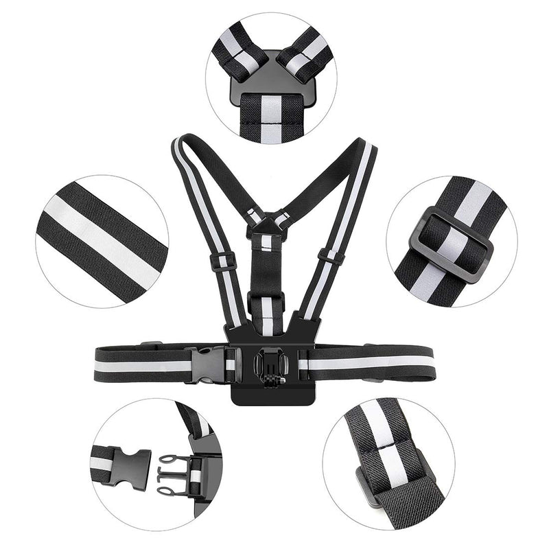 SOONSUN Chest Mount Harness Compatible with GoPro Hero 10 9 8 7 6 5 4 3 2 Fusion Session AKASO SJCAM DJI OSMO Action Camera – Fully Adjustable Chest Strap Mount with Reflective Belt