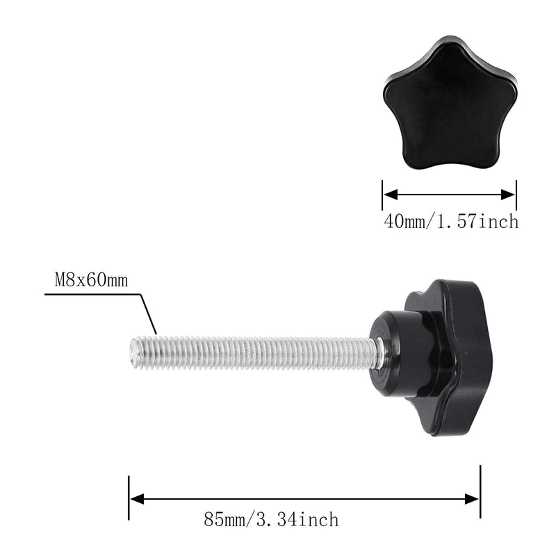 M8x60mm Plum Blossom Five Pointed Clamping Screw Knob Star Knob Screw Knob Clamping Handle Black (5Pcs) M8x60