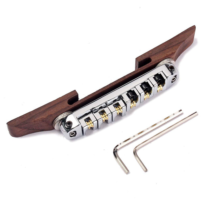 Alnicov Chrome Plated Roller Saddles Rosewood Bridge Set For Jazz Guitar