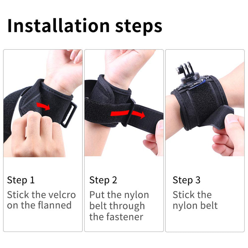 360 Degree Rotating Arm Mount Strap Wrist Strap Mount Compatible with gopro Hero 10 Black,Hero 9/8/7/6/5 Black,Wrist Strap Band Holder Cycling Mount for DJI Osmo Action,Xiaomi Yi and More
