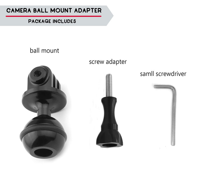 Ball Mount Adapter ,Gopro ram Style Mount for Gopro Full Range Series/Coyote/GitUp/AKASO/SJCAM Sports Camera, Compatible with RAM Style Mounts,Aluminum Alloy Ball Action Camera Bracket(Black) Red Ball Mount Adapter