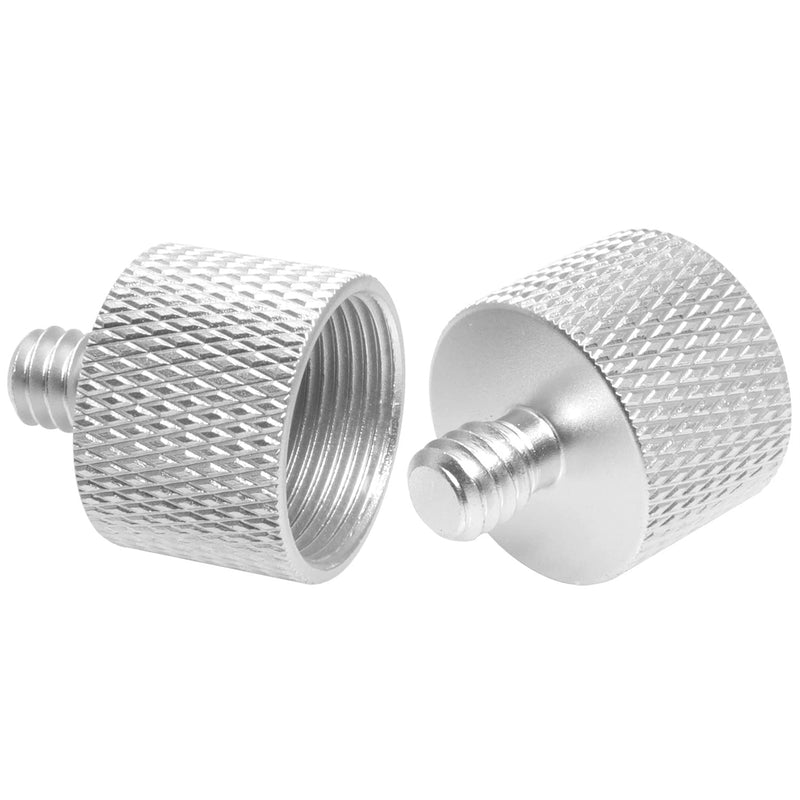 LRONG 2PCS Tripod Threaded Screw Adapter 5/8 Female to 3/8 Male Screw Adapter Knurled Thread Adapter for Microphone Stand Mount, Silver