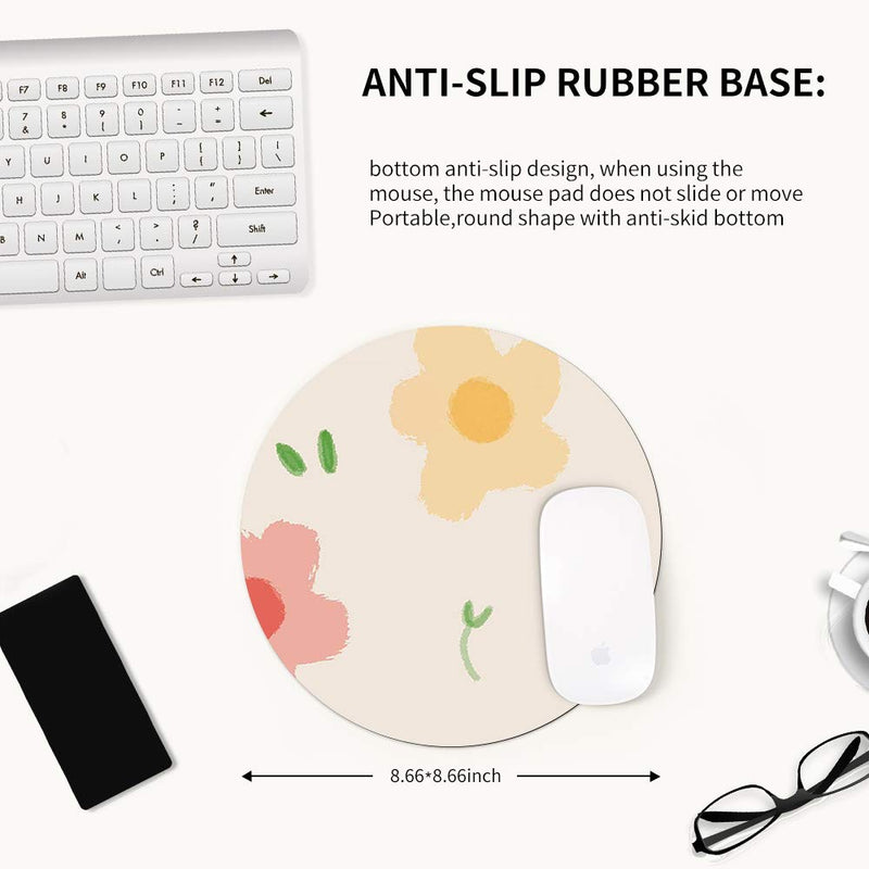 Vision Round Mouse Pad Non-Slip Natural Rubber Base Enhanced Thickness Waterproof Game Mouse Pad Laptop Keyboard Pad Office and Home (8.66x8.66 inch, Fresh Flowers SE-126) 8.66x8.66 inch