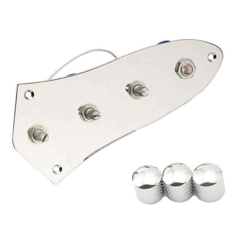 Musiclily 3 Bands Loaded Control Plate with PrewiredAssembly Preamp Knobs Pots for Fender Jazz Bass, Chrome