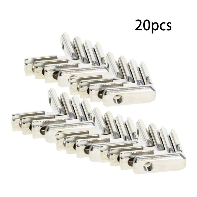 MroMax Internal Joint Bracket 1.02" x 0.98" (L x H), Internal Angle Connector 20 Series for Aluminum Extrusion Profiles, Silver 20 PCS (Without Fixing Screws)