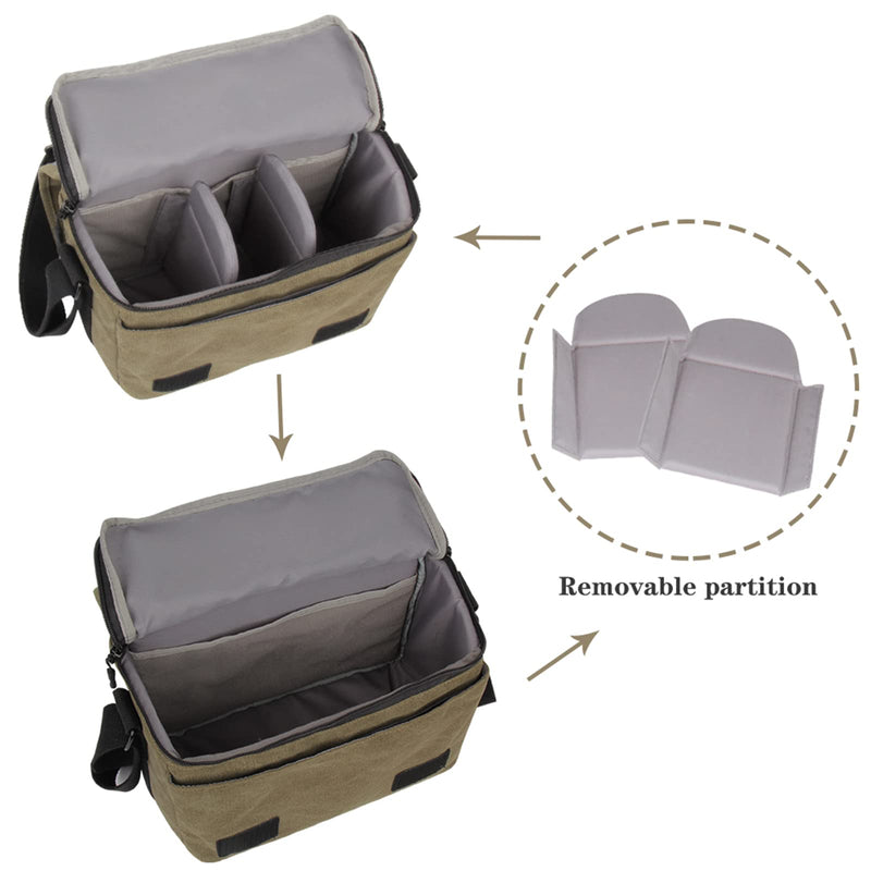 Besnfoto Camera Bag Shoulder Messenger Bag for SLR DSLR Vintage Canvas Camera Case Medium Compact for Travel Water Resistant