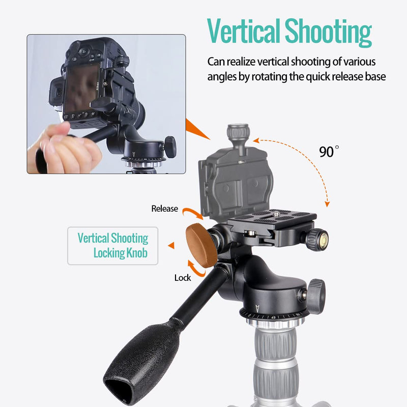 Koolehaoda Tripod Pan Head 360°Single Handle Hydraulic Damping Three-Dimensional Head with Quick Release Plate for Tripod, Monopod, DSLR Camera, Camcorder KQ-88