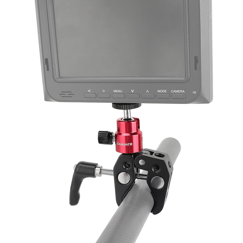 [AUSTRALIA] - CAMVATE Universal Super Crab Gripper Clamp with Strengthened Screw Knob + Adjustable 1/4"-20 Ball Head Support (Red) Holder - 2882 