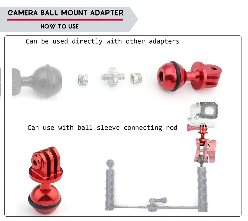 Aluminum Alloy Ball Mount Adapter for Gopro Hero Series/GitUp/AKASO/SJCAM Sports Camera, Compatible with RAM Style Mounts, Metal Ball Head Mount Bottom with 3/8'' Screw Hole Black Ball Mount Adapter