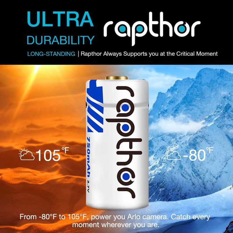 Rapthor 750mAh Rechargeable Lithium Batteries for Arlo Wireless Cameras Flashlights Smart Sensors (Pack of 8)
