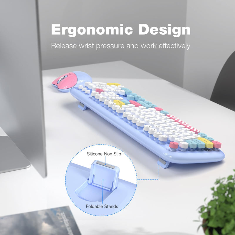 [AUSTRALIA] - Wireless Keyboard and Mouse Combo, 2.4G Retro Typewriter Wireless Keyboard with Number Pad and Cute Ambidextrous Wireless Mouse for Computer Laptop 