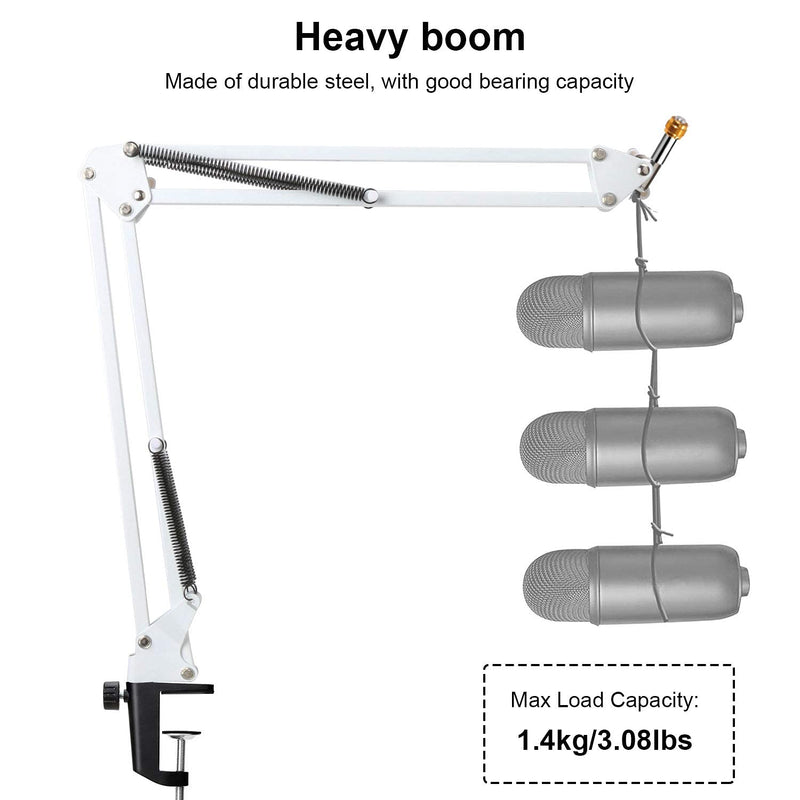 YOUSHARE White Boom Arm with Pop Filter - Mic Stand with Windscreen Foam Cover Compatible with Razer Seiren X Streaming Microphone