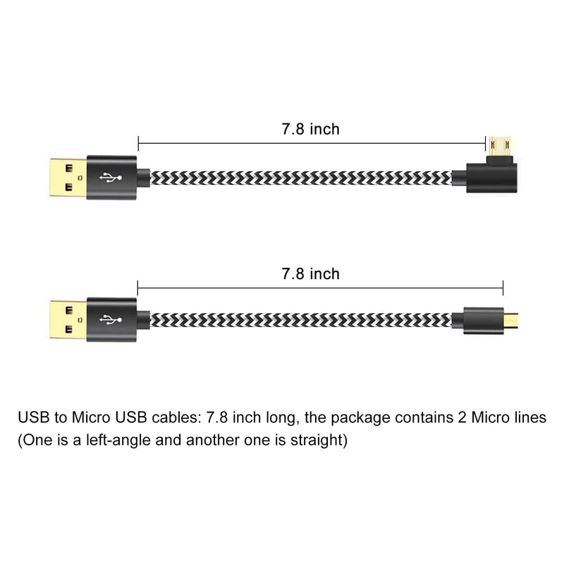 Micro USB Cable, 7.8Inch 2Pack USB to Micro USB Nylon Braided Cable for Samsung Galaxy, Android Phone, LG, Fire Stick, MP3 etc.