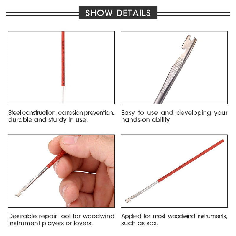 Dilwe Steel Woodwind Repair Tool, Spring Hook for Sax Clarinet Oboe Flute Piccolo Bassoon (Random Color for Tube Sleeve)