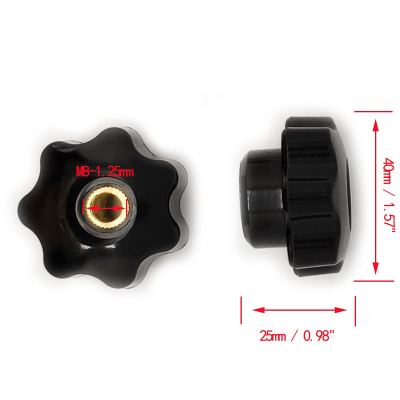 6pcs M8-1.25mm Bakelite Female Clamping Knob，40mm Dia Star Head, Brass Nut,Lathe Knob Thru Hole for Machine Tool(M8-40mm)