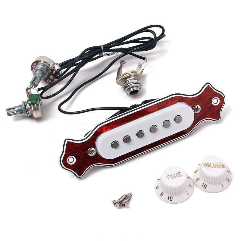 Alnicov Red Chelonian Shell Sound Hole Magnetic Pickup with Tone Volume Knobs for 6 String Folk Acoustic or Electric Guitar