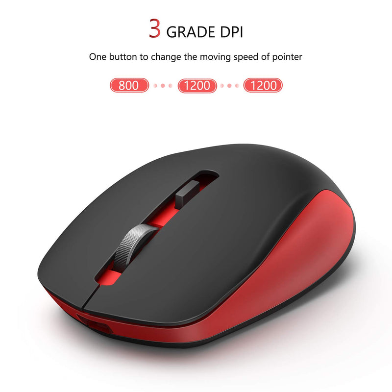 Wireless Mouse, seenda 2.4G Wireless Computer Mouse with Nano Receiver 3 Adjustable DPI Levels, Portable Mobile Optical Mice for Laptop, PC, Chromebook, Computer, Notebook (Red & Black) Red & Black