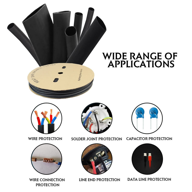Black Heat Shrink Tubing 4:1 Adhesive Lined - Marine Grade Waterproof Wire Shrink Tube Insulation Seal (1/4“-20Feet, Black) 1/4“-20Feet