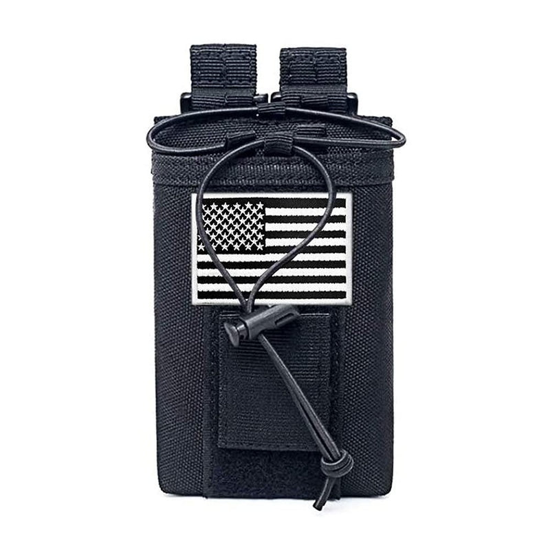 Tactical Radio Holder Molle Radio Pouch Case Heavy Duty Radios Holster Bag for Two Ways Walkie Talkies Adjustable Storage with 1 Pack Patch (Black-White Flag) Black-white flag