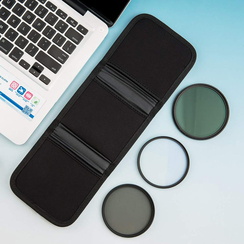 3 Pockets Camera Filter Case for Filter Up to 82mm (fits 82mm 72mm 67mm 62mm 58mm 55mm 52mm 49mm 46mm 43mm 40.5mm 37mm) with Microfiber Cleaning Cloth,Belt Loop Design Compact Lens Filter Pouch Wallet 3 Pockets