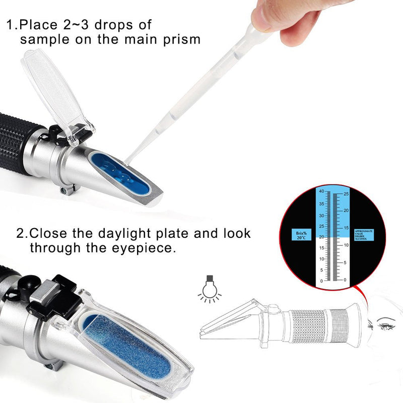 Wine Refractometer,V-Resourcing Hand Held Brix/Alcohol Refractometer with ATC for Wine Making Homebrew Kit, Dual Scale(Brix 0-40%, Alcohol 0-25%)