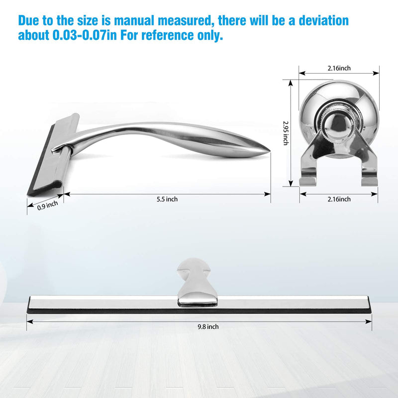 10” Shower Squeegee — Squeegee for Shower Glass Door，Premium Shower Squeegee for Glass Doors, Bathroom, Window and Car Glass, Stainless Steel Shower Squeegee for Shower Doors with Suction Cup Hook