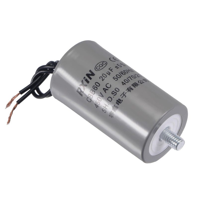 uxcell CBB60 Run Capacitor 20uF 450V AC 2 Wires 50/60Hz Cylinder 74x40mm with M8 Fixing Stud for Air Compressor Water Pump Motor