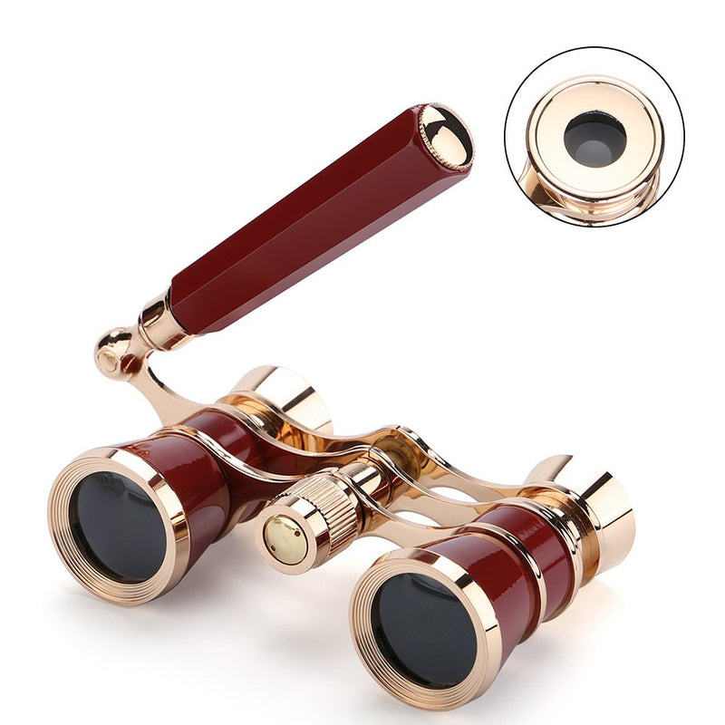 AiScrofa Opera Glasses Binoculars 3X25,Mini Binocular Compact Lightweight,with Built-in Foldable Handle for Adults Kids Women in Musical Concert Red with Handle