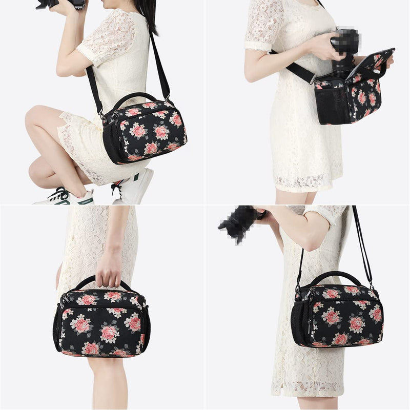 DOMISO Camera Bag Case Waterproof Anti-Shock Shoulder Bag, Flower
