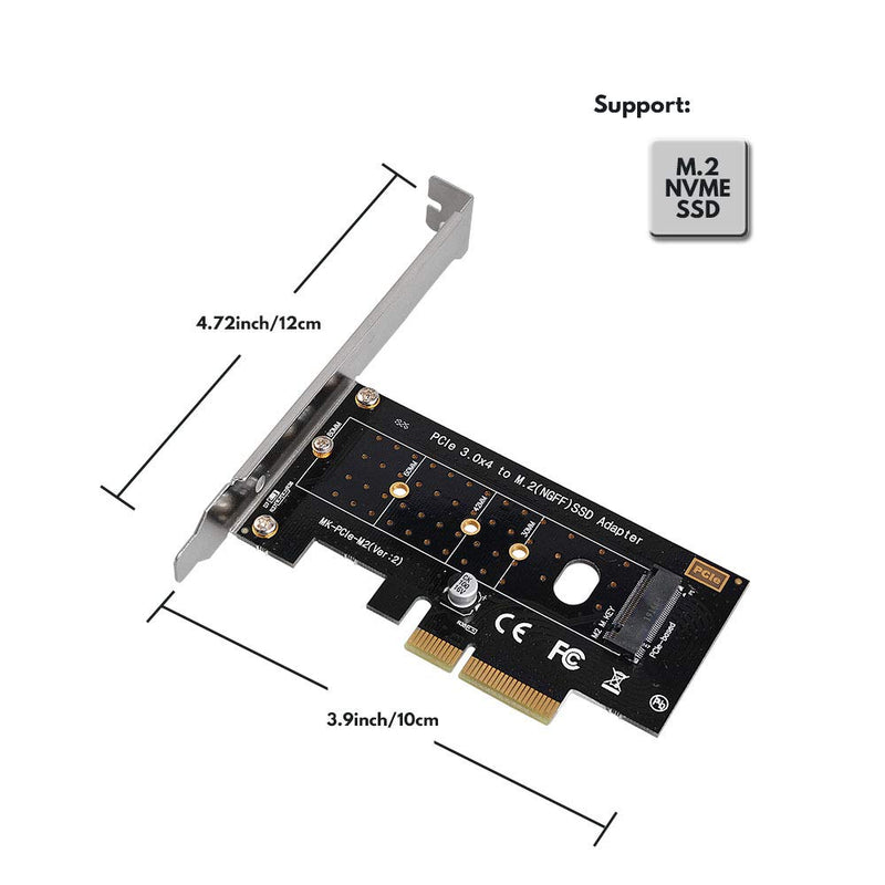 NVMe PCIe Adapter, M Key M.2 NVME SSD to PCI-e 3.0 x4 Host Controller Expansion Card with Low Profile Bracket, PCIe NVME Adapter for PC Desktop Support 2230 2242 2260 2280 single