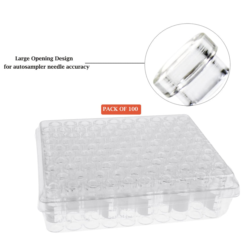 PEKYBIO 2ML Autosampler Vial, Clear 11mm Wide Opening Crimp Top Vial, GC Vial with Graduation, 11mm Aluminum Silver Crimp Seals &Septa, 100pcs