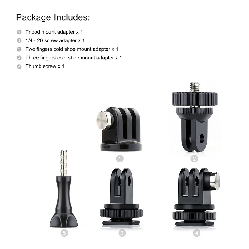 SOONSUN Tripod Mount Adapter, 1/4 - 20 Screw Adapter, Tripod and Cold Shoe Mount Convert Adapter Compatible with GoPro Max Hero 10 9 8 7 6 5 4 3 2, DJI OSMO Action Camera, Digital and DSLR Cameras