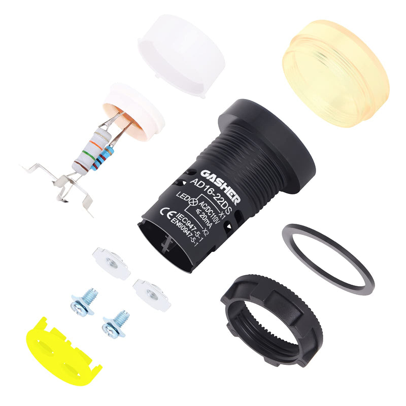 GASHER 12V/24V/110V 20mA Energy Saving Indicator Light Mounting Hole Size 22mm (7/8 Inch) Yellow 10 Pcs 110V