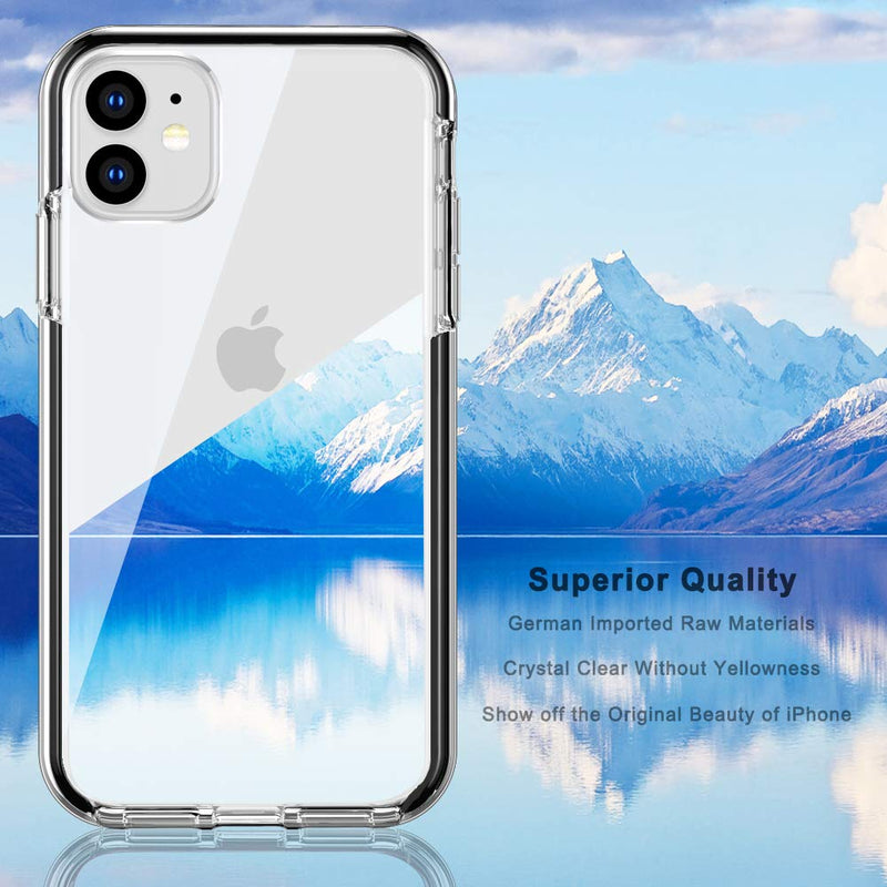 COOLQO Compatible for iPhone 11 Case, with [2 x Tempered Glass Screen Protector] Clear 360 Full Body Coverage Hard PC+Soft Silicone TPU 3in1 Heavy Duty Shockproof Defender Phone Protective Cover Black For iPhone 11 (6.1 inch)