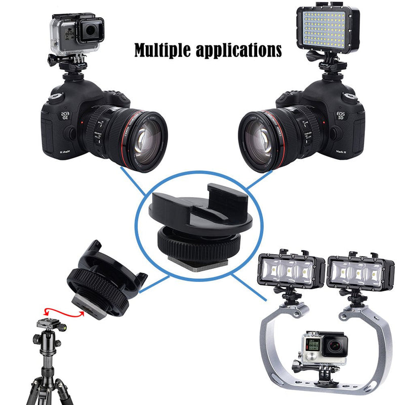 Suptig Mount Light Adapter Cold Shoe Mount Adapter for SLR Camera Gopro Camera Suptig Light and Other Action Cameras (2 Pack) Black