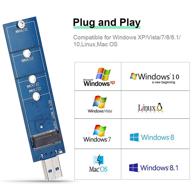 M.2 USB 3.0 Adapter, M.2 B Key Converter to USB 3.0 Reader Card as Portable External Hard Drive,Support SATA Based SSD 2230 2242 2260 2280