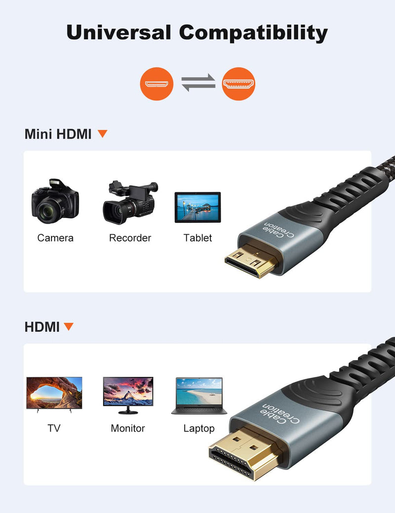 Mini HDMI to HDMI Cable 3.3FT, CableCreation High Speed 4Kx2K HDMI to Mini HDMI Cable & Cable Tie, Compatible with Camera,Graphics/Video Card Camcorder,Laptop,HDTV, Raspberry Pi Zero W