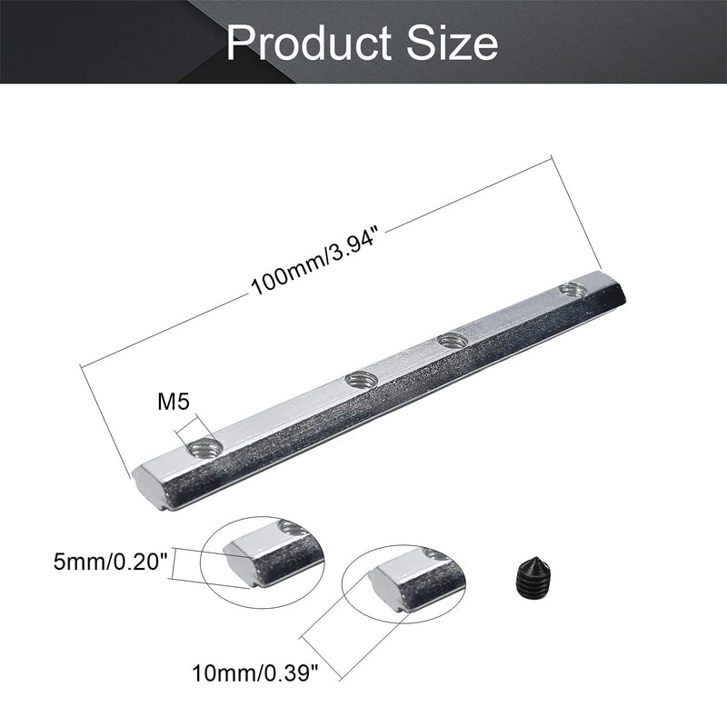 MroMax 20 Series Linear Connector 3.94" x 0.39" x 0.2" (L x W x T) Carbon Steel Galvanized Silver Straight Piece Connection Part 4PCS
