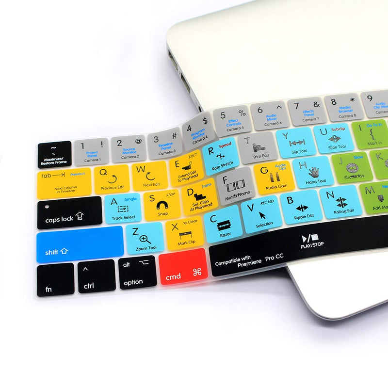 HRH Premiere Pro CC Shortcuts Hotkey Silicone Keyboard Cover Skin for MacBook New Pro with Touch Bar 13 Inch and 15 Inch(A2159/A1989/A1706,A1990/A1707) 2019 2018 2016 2017 Release with US Version