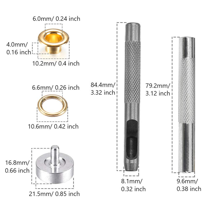 Mesee 1/4 Inch(6mm) Leather Grommet Kit, 200 Set Metal Eyelets Kit with 3 Grommet Setting Tool Eyelets and Grommets for Canvas Belt Bag Shoe Clothes Crafts DIY - 4 Colors