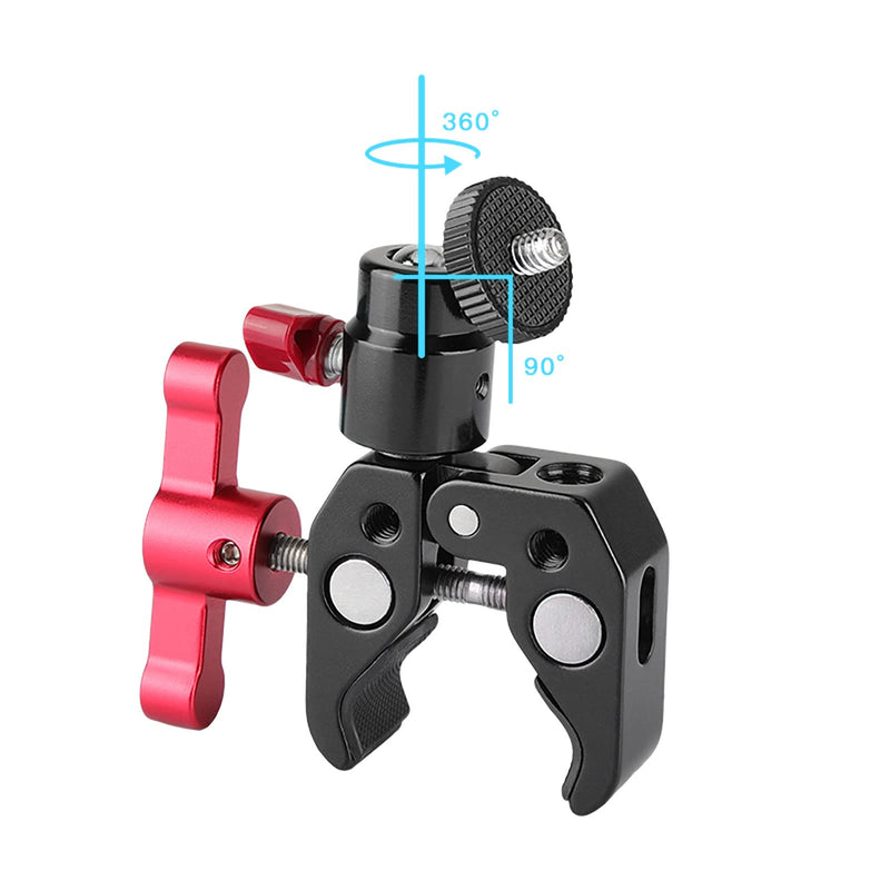 CAMVATE Super Clamp Articulated Mini Ball Head Mount with1/4-20 Screw for DSLR Camera DIY Accessories(Red) - 1669