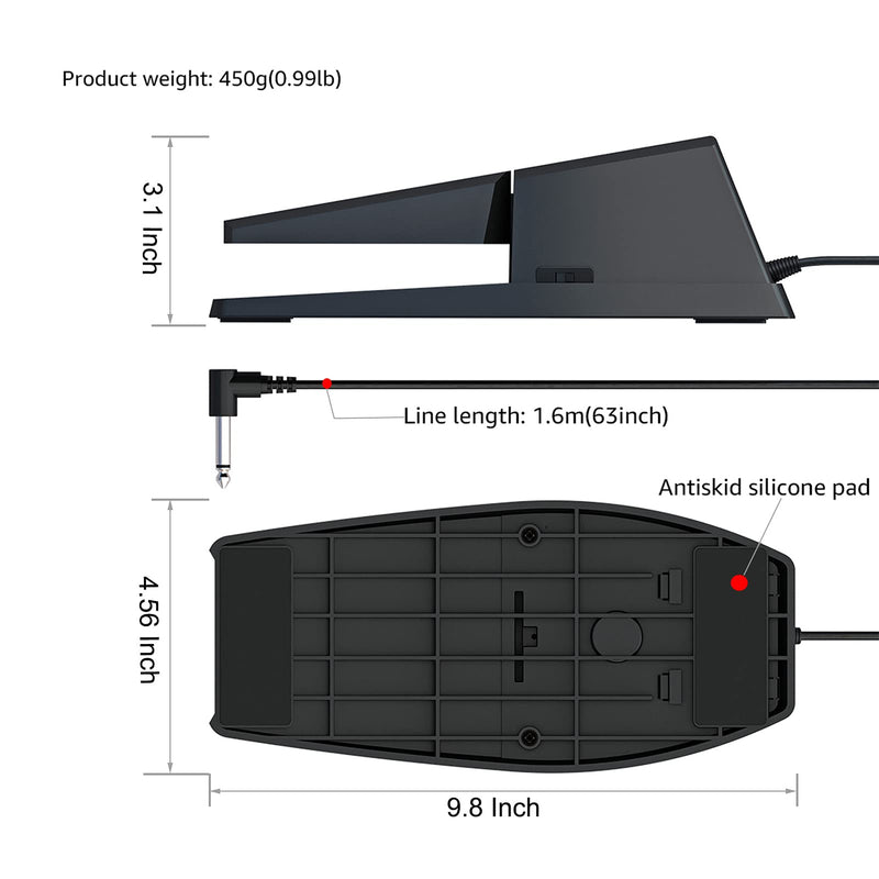 Sustain Pedal for Keyboard,Jinyun Universal Sustain Pedal with Polarity Switch Compatible with Most Digital Pianos, Yamaha, Casio and MIDI Keyboards(Black)