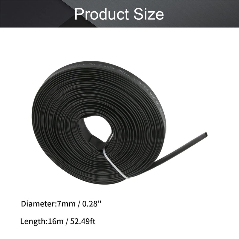 Othmro 1Pcs PE Plastic Industrial Heat-Shrink Tubings, 52.49FT Length 0.28inch Dia 2:1 Electrical Heat Shrink Wrap Cable Sleeve, Insulation Protection Heatshrink Tubes for Cable Bonding Black 7mm /0.28"x16m /52.49ft