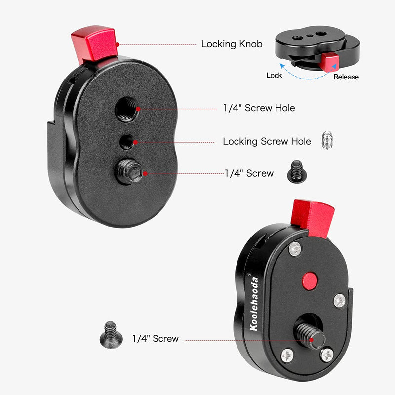 Koolehaoda Mini Quick Release Plate System with 1/4" Screw for Camera Tripod, Gimbal, Monopods,Video Monitors, Magic Arm, Flash Bracket, Stabilizer 1/4 Mini QR