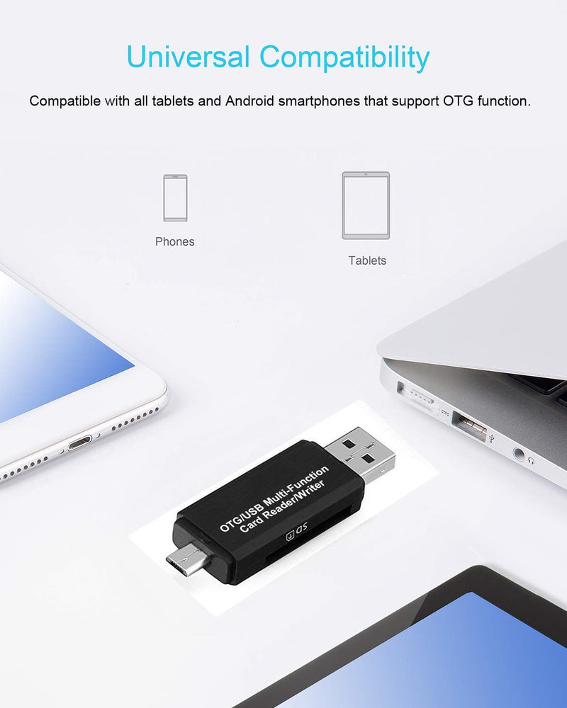 Micro USB OTG to USB 2.0 Adapter, SD/Micro SD Card Reader with Standard USB Male & Micro USB Male Connector for Smartphones/Tablets with OTG Function