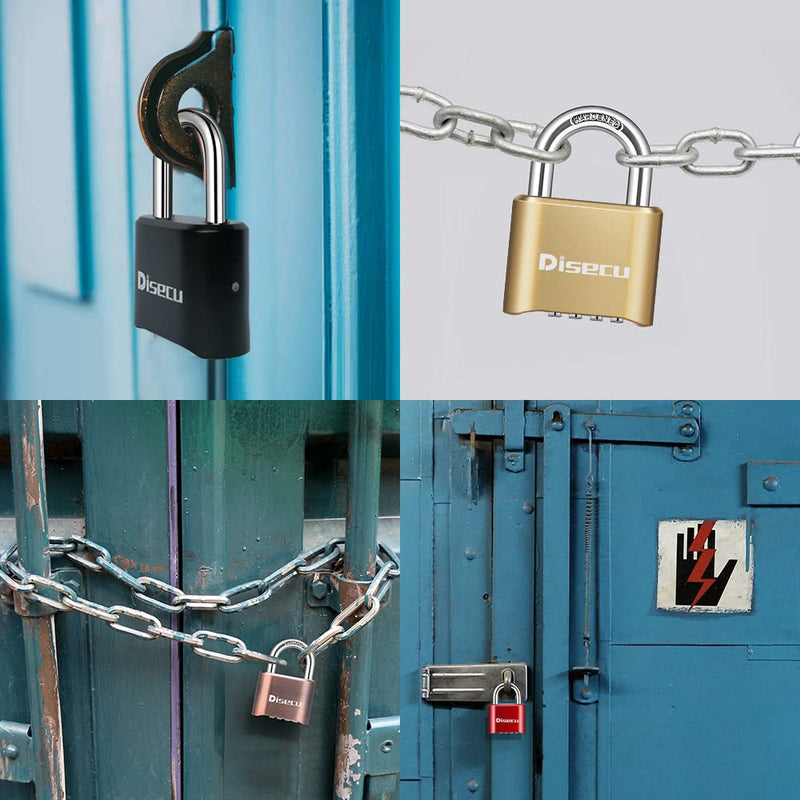 Disecu 2 Pack 4 Digit Heavy Duty Combination Lock 1.3 Inch Shackle Outdoor Waterproof Padlock for Case, Gate, Fence, School Gym Locker, Sports Locker (Brass) Brass