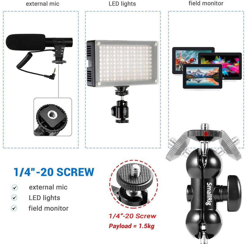 SmallRig Cool Ballhead Arm Super Camera Clamp Mount Double Ball Adapter, Fence Desk Table Mount for Ronin-M for Insta360, for Gopro - 1138