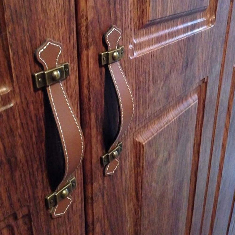 5 Pack Leather Drawer Pulls, Cabinet Knobs 6 Inch Handmade Leather Dresser Pull Handle for Wardrobe Door Furniture Replacement Brown