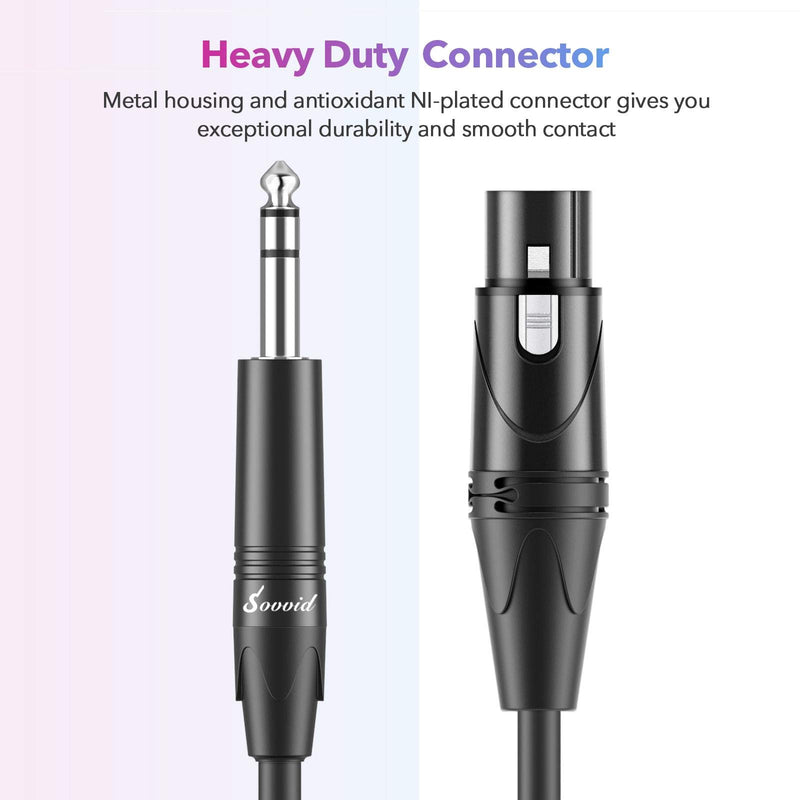 Sovvid Female XLR to 1/4 (6.35mm) TRS Jack Balanced Microphone Cable 3FT, TRS to XLR Female Cable Mic Cord for Dynamic Microphone