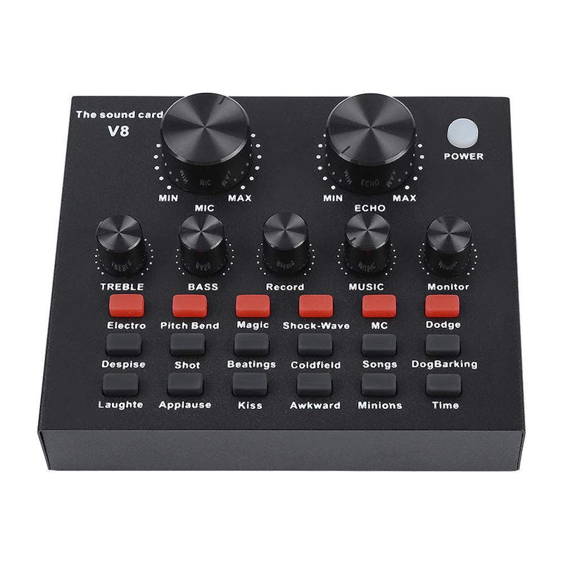 [AUSTRALIA] - BAOYOU V8-Live Sound Card, USB Audio Interface Intelligent Volume Live Sound Card, Adjustable Audio Mixer Sound Card with Multiple Funny Sound Effect for Live Recording, Home KTV, Voice Chat 125x105x25mm Black 